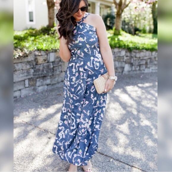 Cabi #5269 Blue Floral Auora Watercolor Halter Maxi Dress Size 8 - Picture 13 of 16